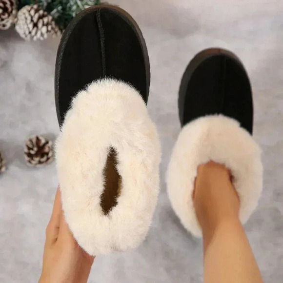 Black Casual Women's Suede Shearling Ankle Moccasins - Picture 7 of 9